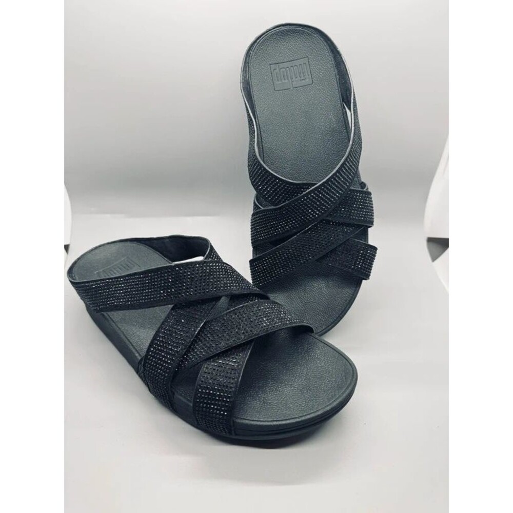 FitFlop black rhinestone, crisscross sandals comfort, orthotic size 8 wobble